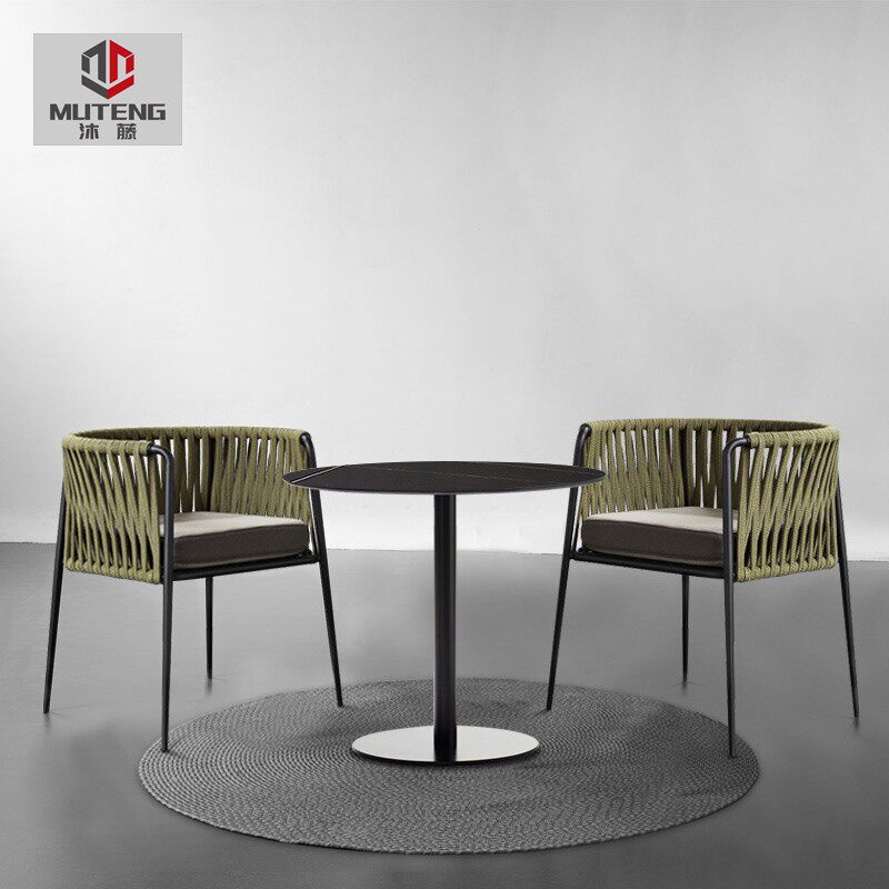 Nordic outdoor table and chair leisure garden courtyard waterproof sunscreen outdoor balcony open-air rattan rattan chair simple table