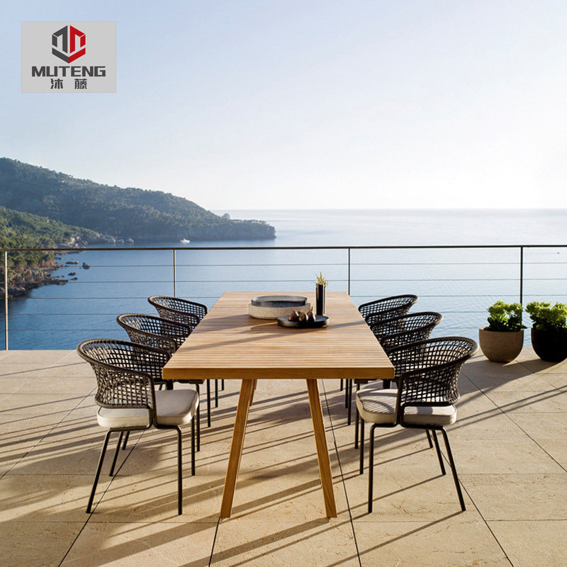 Outdoor table and chair courtyard balcony vine chair Nordic outdoor garden waterproof and leisure minimal long tables combined