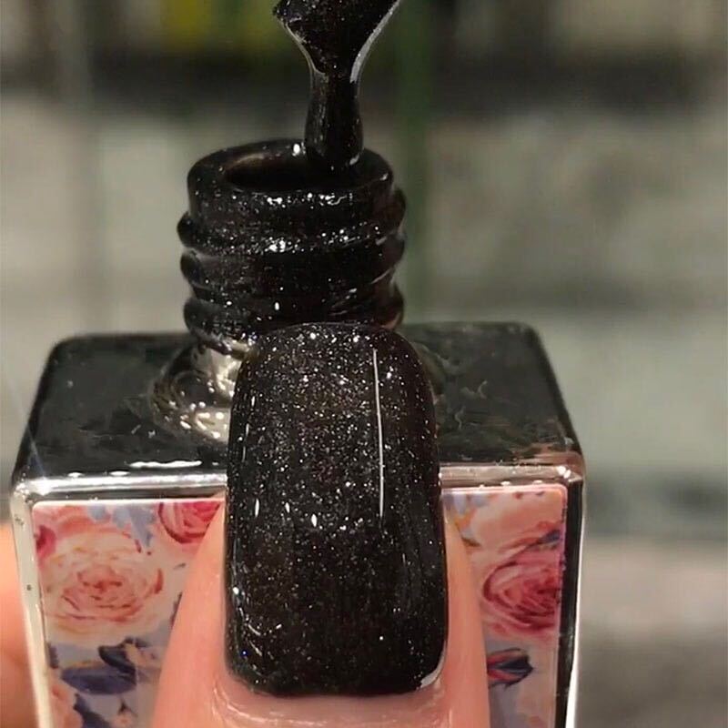 Flower Bud Manicure, Elegant Japanese Style, Black Sparkling Fine Pearl Glitter, Glitter Powder Gel, Odorless Nail Gel, Black Diamond