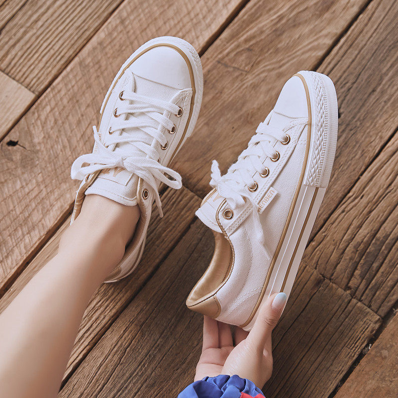 Human-based canvas shoes women's shoes 2022 new spring and autumn white shoes sneakers low-top Korean breathable girls shoes women's trendy shoes
