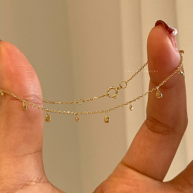 Cecin18K Gold Crushed Gold Stone Bracelet and Anklet for Women, Niche Style, Stackable, Very Beautiful, Versatile Plain Gold Jewelry, Gift Idea
