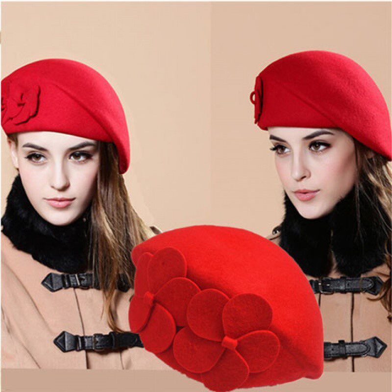 New Han Edition Cute Fashion Double Flowers Spring and Autumn Winter Beret Hat Hat Woman Hat Woman Hat Woman Englen