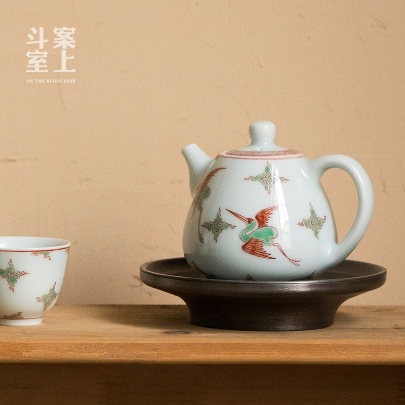 Jingdezhen Handmade Ancient Color Ceramic Bubble Teapot Pink Fairy Crane Hand-painted Teapot Glazed Kung-fu Teapot Small Single Pot