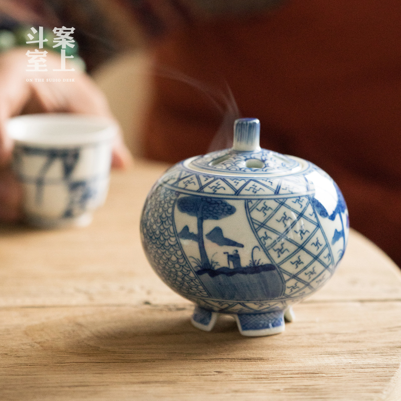 The Bucket Room Case in Jingdezhen antique hand painted green flower ceramic incense stove Wuliang Tai Fu Fu Fu Restoration Ancient Home Worshipers