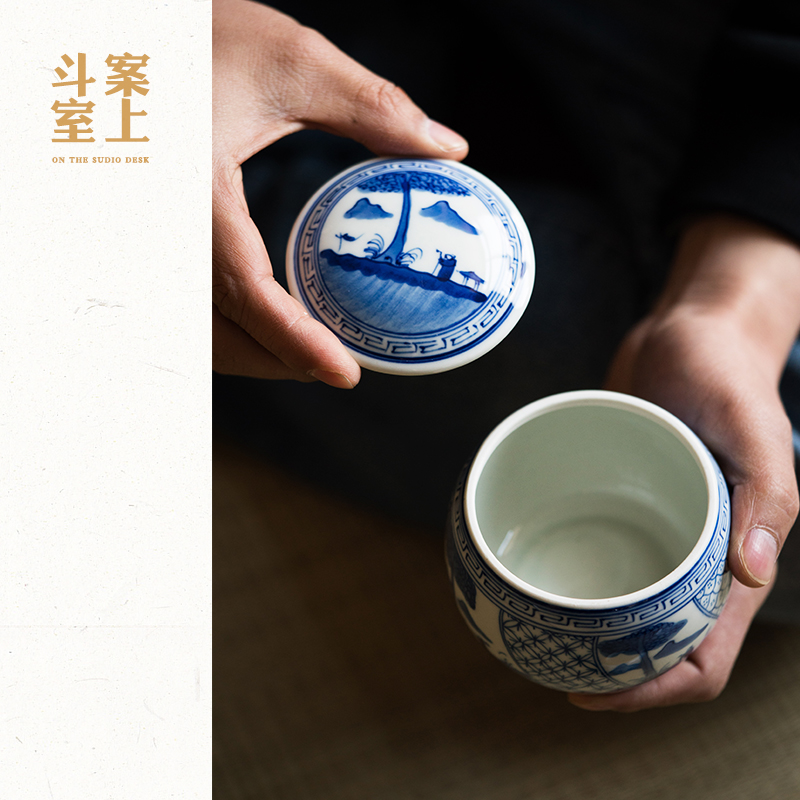 Jingdezhen Retro Green Flower Pure Hand-painted Ceramic Tea Jar Five Liang Great Fu Tea Bin Small Number Day Style Wake Tea Jar Rag Tea Jar