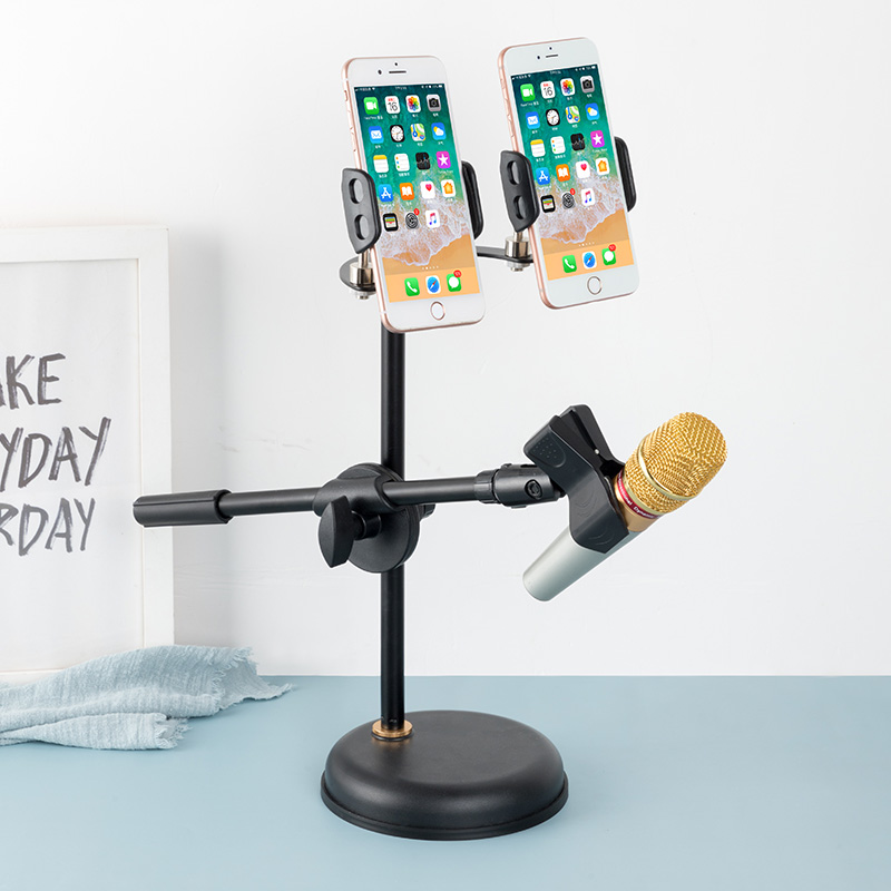Mobile phone live bracket fast hand multi-functional double-aircraft desktop cantilever microphone microphone clamp head common accessories