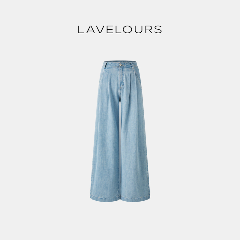 Lavelours Light Blue Wide-Leg Jeans for Women, High-Waisted, Thin, Pleated Design, Casual Straight-Leg Pants for Summer Lavelours Light Blue Wide-Leg Jeans for Women, High-Waisted, Thin, Pleated Design, Casual Straight-Leg Pants for Summer