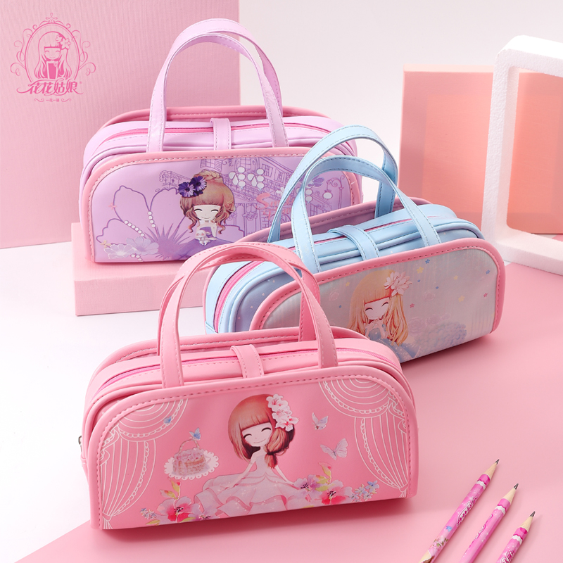 Cartoon hand-carrying children's stationery bag female primary school student large-capacity multi-layer storage pencil bag net red simple Japanese Cornetto function pencil case creative personality small and fresh