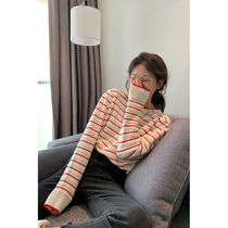 Striped Sweater Womens New Loose Outside Wearing headsets Small sub-Japanese students Short-style blouses for early autumn-knitted sweatshirts