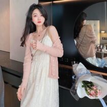 White heavy lace suspender dress female long 2021 spring and summer embroidery French design sense niche skirt summer