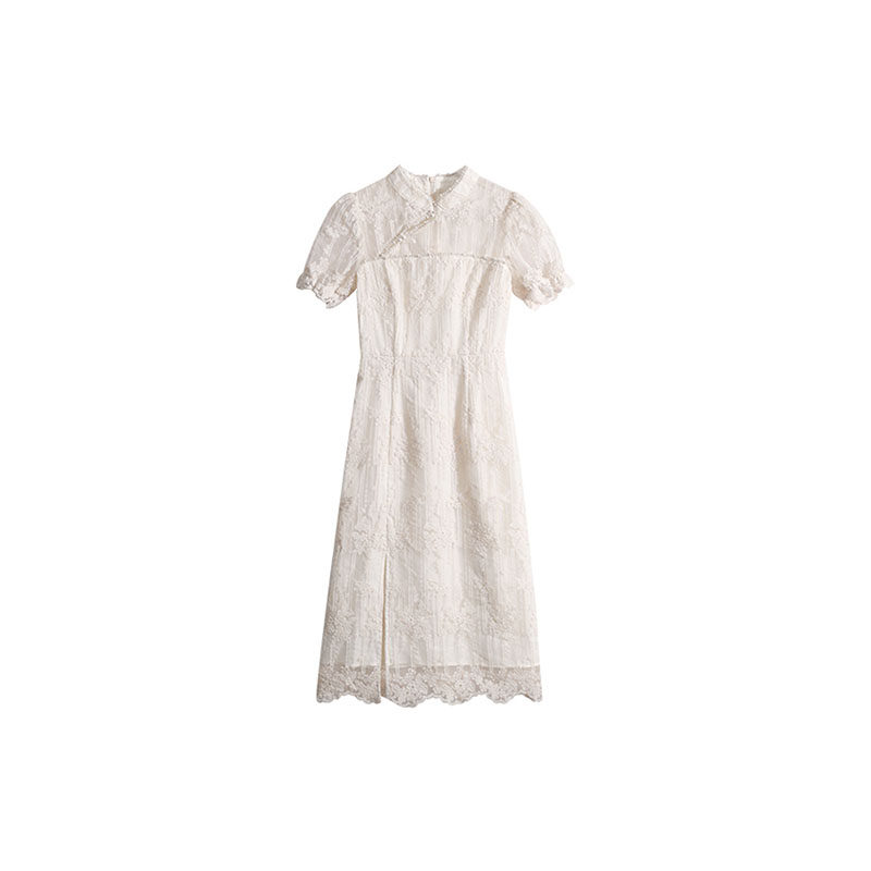 Temperament Lean National Wind Improvement Qipao Skirt Woman Design Sense Open Fork Traditional Collar Foam With Long Skirt