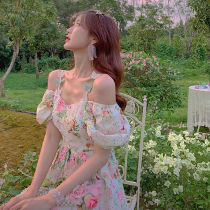 Fairy dress Super fairy quality sweet first love gentle wind French vintage rose floral suspender skirt