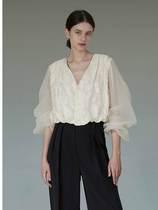 Thin Yarn V Collar Shirt Woman Summer Temperament Superior Style Blouse Design Sense small crowdlining clothes