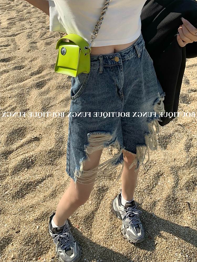 Dime Denim Shorts Woman 50% Pants Summer Super Explicit Legs Fine Loose Straight Drum Shorts Hot Girl Breaking 50% Pants