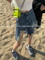 Dime Denim Shorts Woman 50% Pants Summer Super Explicit Legs Fine Loose Straight Drum Shorts Hot Girl Breaking in Holes Pants