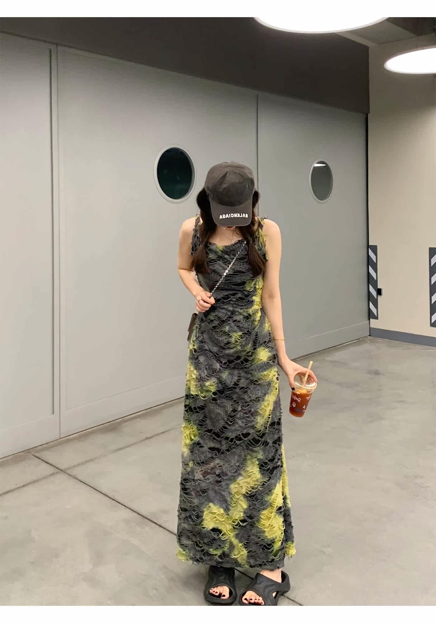 Breaking Hole Mid-Length Version Harness Foreign Dress Superior Feel 2022 Korean Version Trendy Casual Niche Design Do N't Make Unique Woman