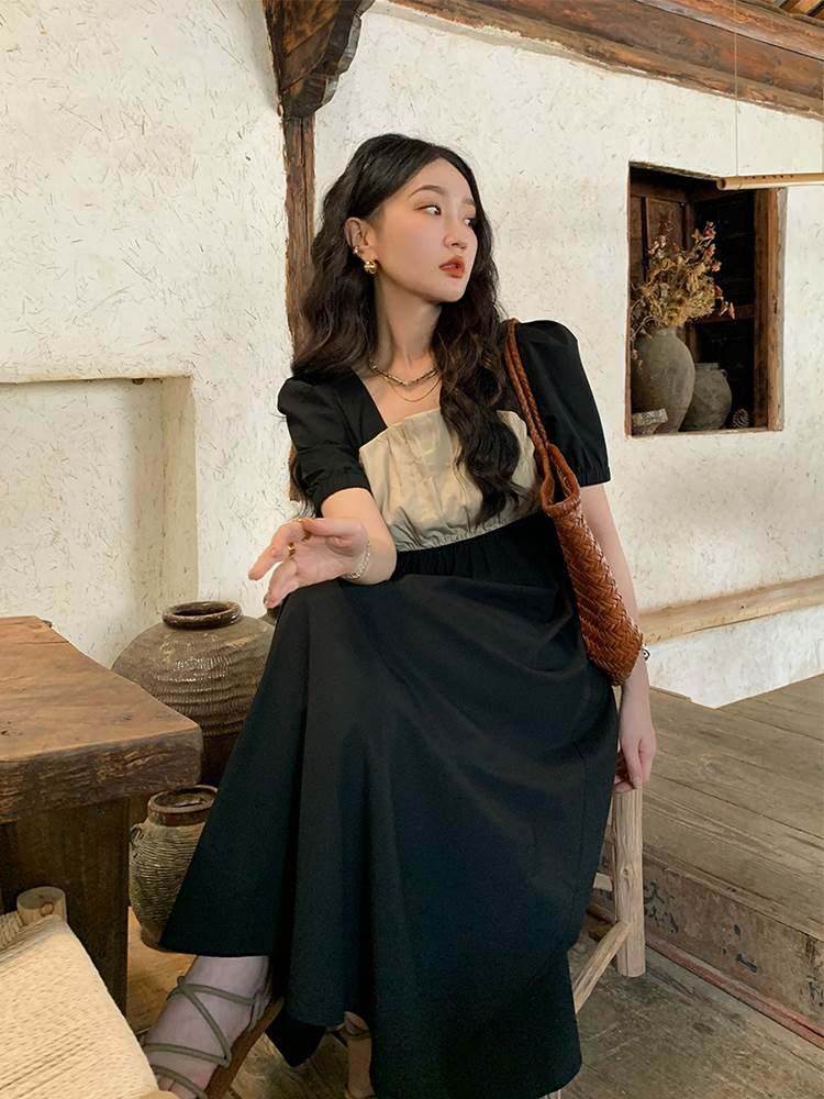 Ren Xiaoyi Heben Wind Black Hit Colors don't make beautiful Fancy Dress Woman Design Sensation with little crowdwaist Long dress Summer