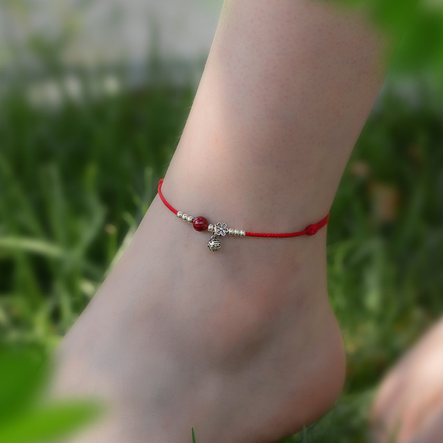 Fu Fang Cinnabar ປີມັງກອນເງິນ sterling retro bell anklet ເຊືອກສີແດງຂອງແມ່ຍິງ hand-woven anklet summer ງ່າຍດາຍຂອງປະທານແຫ່ງແມ່ຍິງ