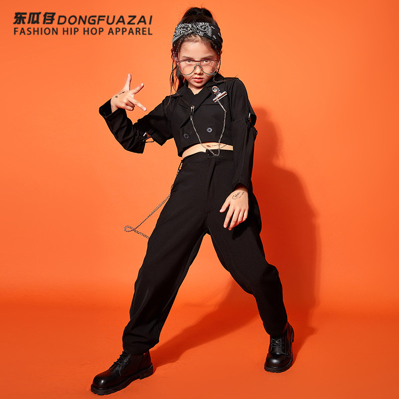 Jazz dance clothing children girls trendy girls catwalk street dance clothing hiohop western style suit performance dance clothing trend