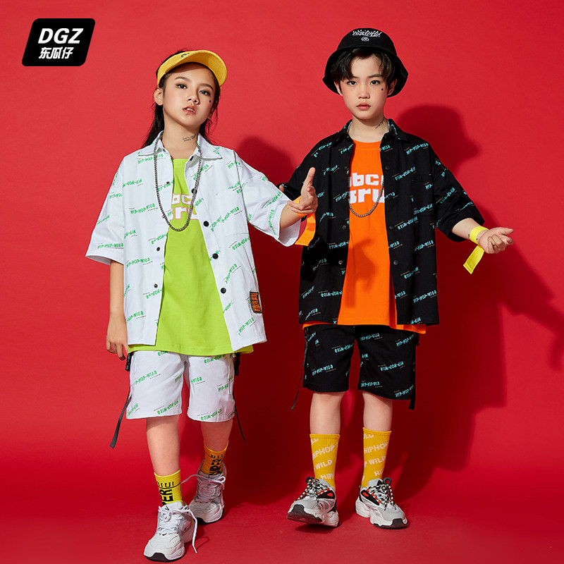 Children's hip-hop trendy clothing hiphop suit boys handsome performance clothing girls hip-hop children's clothing tide brand performance clothing