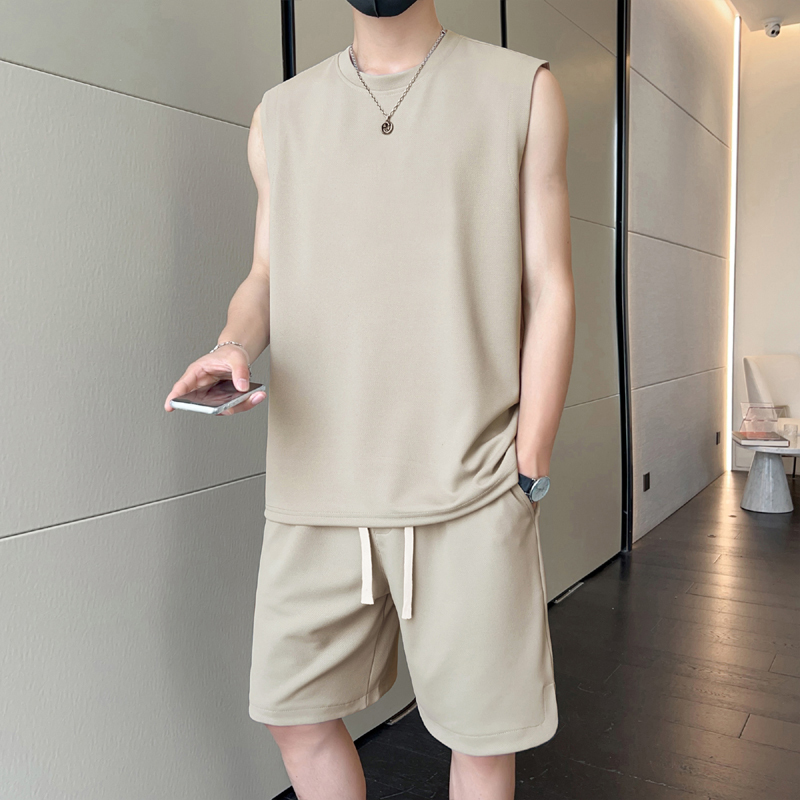 Sleeveless T-Shirt Men's Suit Summer Ice Silk Thin Sports Basketball Uniform Loose Vest Paired with Shorts Set