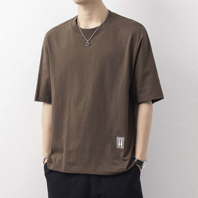 Short-Sleeved Men's Summer Loose and Simple Heavy Cotton Round-Neck T-Shirt for Boys, Trendy and Versatile Casual Half-Sleeved Top