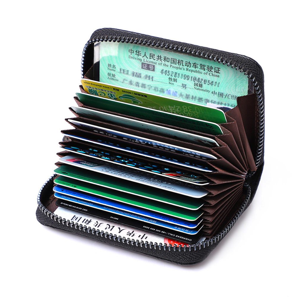 Laced organ card bag female real leather burglar-proof brush anti-magnetic multi-position small portable card clamping sleeve driver's license