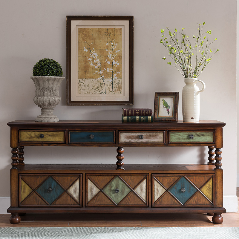 American Solid Wood Painting Portrait Cabinet Mediterranean Retro Draw Cabinet Classical Meal Cabinet European Small TV Cabinet
