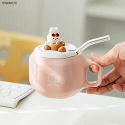 New Rabbit Ceramic Mug with Lid Cup for Girls High-Looking Office Household Couple Water Cup Coffee Cup