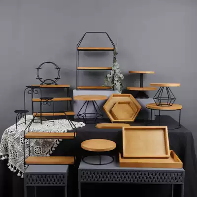 Wooden tea break table table Ferris wheel cake holder pan dim sum shelf multi-layer tray dessert table ornaments display stand