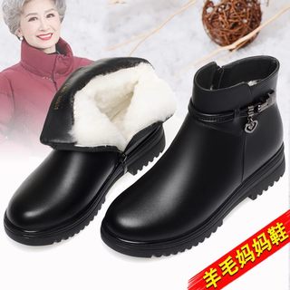 真皮妈妈鞋棉鞋加绒保暖老人皮鞋软底防滑羊毛短靴中老年女鞋冬款