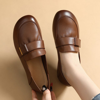 First-Layer Cowhide Mother's Shoes, Genuine Leather Flats for Women, Autumn, Middle-Aged and Elderly, Soft-Soled Grandma Shoes, Comfortable Large-Size Leather Shoes for the Elderly