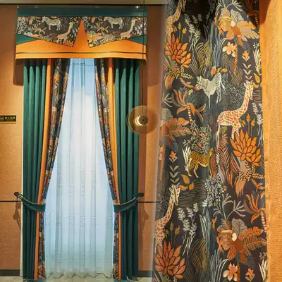 Light luxury American high-grade chenille color bedroom curtain atmospheric living room Model Room Villa vintage curtain finished