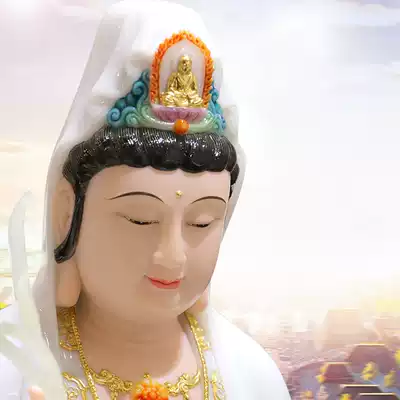 White marble Guanyin Bodhisattva lotus base sitting statue home furnishings Sopo three Holy Buddha statue craft gift decoration Guanyin statue