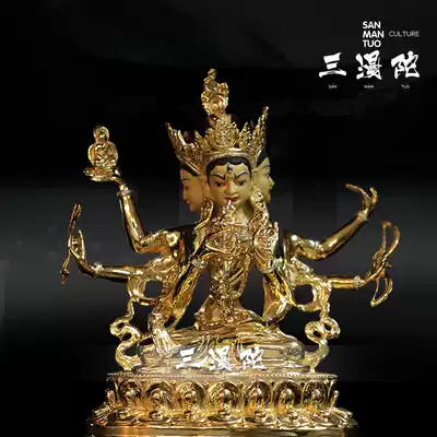 Nepal's eight-armed Zunsheng Buddha's mother bronze gilt gold ornaments, longevity, three statues of the Buddha