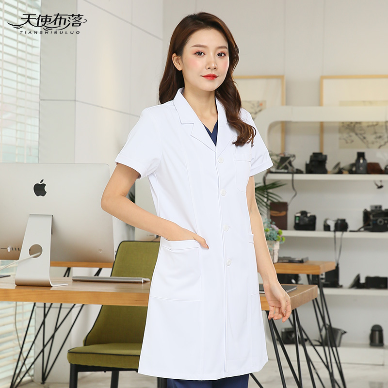 White coat short-sleeved women's and men's summer thin section long-edition doctor's clothes custom printing lab coat nurse oral work clothes
