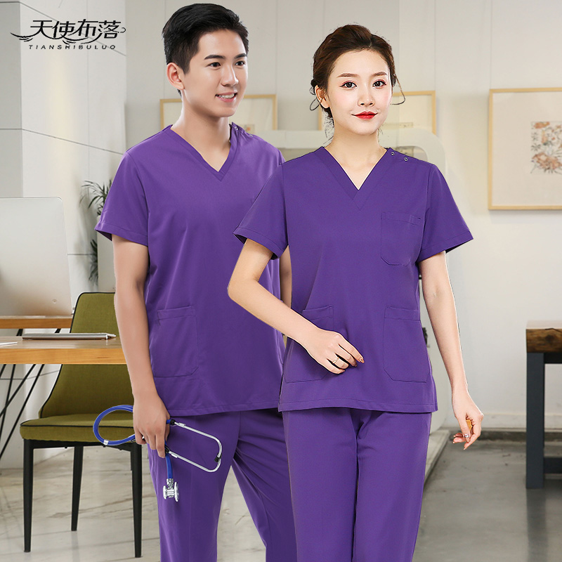 Surgical clothes doctor washes handdresses women short sleeves split suit for male surgical room hospital work clothes brushed handdresses