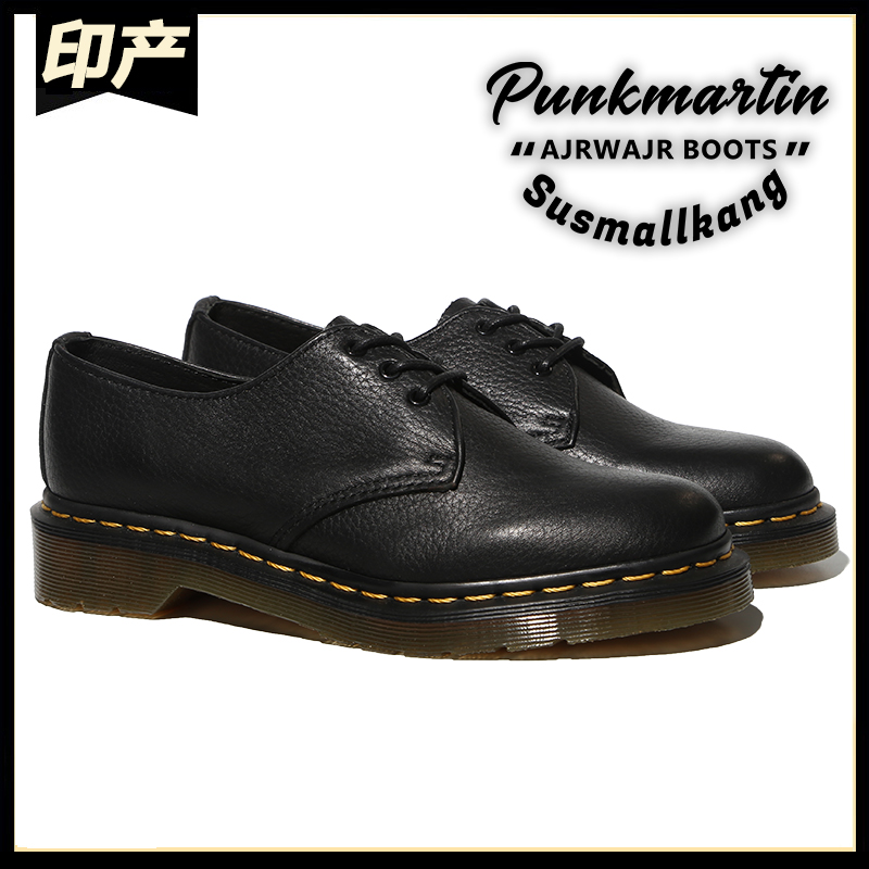 Martin boots Dr male 3 holes Low Gang 1461 Black lychee Inn genuine leather bag Shoe men and women The same Martens