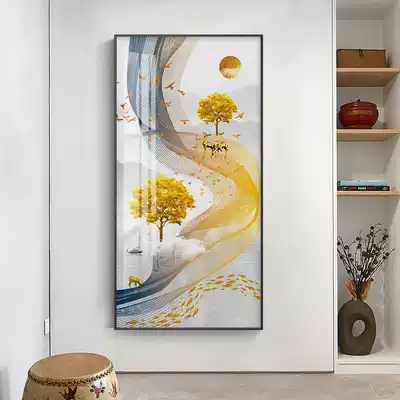 Modern simple entrance entrance decorative painting vertical aisle corridor mural painting new Chinese living room light luxury crystal porcelain hanging painting