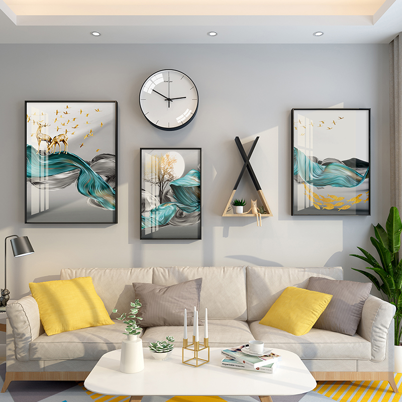 Living Room Decoration Painting Nordic Style Sofa Background Wall Hanging Painting Modern Minima Light Extravagant Crystal Porcelain Painting Dining Hall Wall Hanging Painting