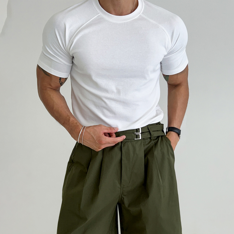 Round Neck Raglan Sleeve Short-Sleeved T-Shirt for Men, Summer Solid Color Casual Sports Versatile Fitness Muscle-Enhancing Slim-Fit Shirt Round Neck Raglan Sleeve Short-Sleeved T-Shirt for Men, Summer Solid Color Casual Sports Versatile Fitness Muscle-Enhancing Slim-Fit Shirt