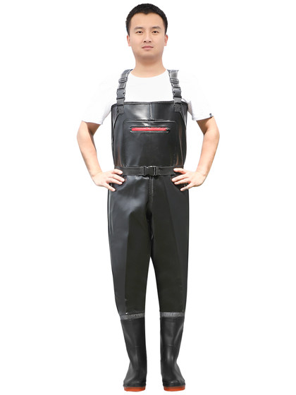 Waterproof Overalls with Rain Boots, Half-Body Waterproof Clothing for Men, Thickened Fishing and Pond Digging Suit