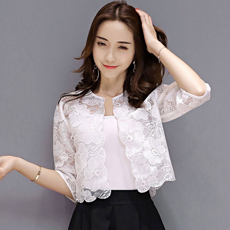 Small shawl female summer new thin section sunscreen woman Camshoulder short sleeve 100 lap lace jacket large size sweatshirt woman (