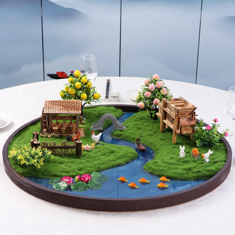 Turntable decorative flower hotel dining room private room bonsai micro landscape club large round table electric dining table middle ornaments
