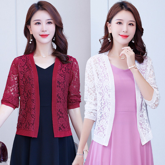 Lace shawl in summer with skirt, spring and autumn short coat, cheongsam, cardigan, thin knitted top for middle-aged women