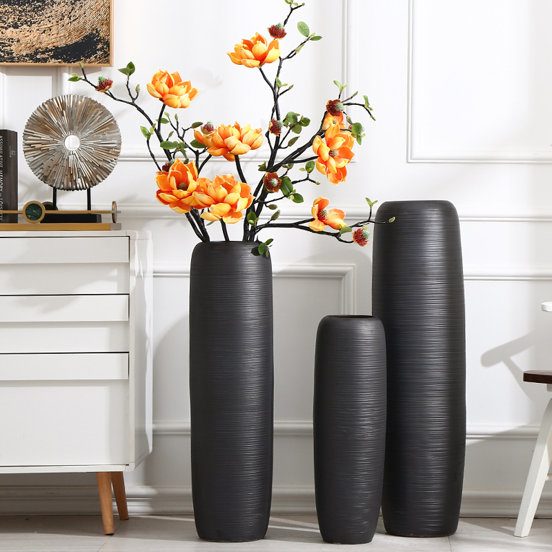 Black floor-to-ceiling vase living room large ceramic dried flower ornaments large European style creative simple dry flower arrangement minimalist