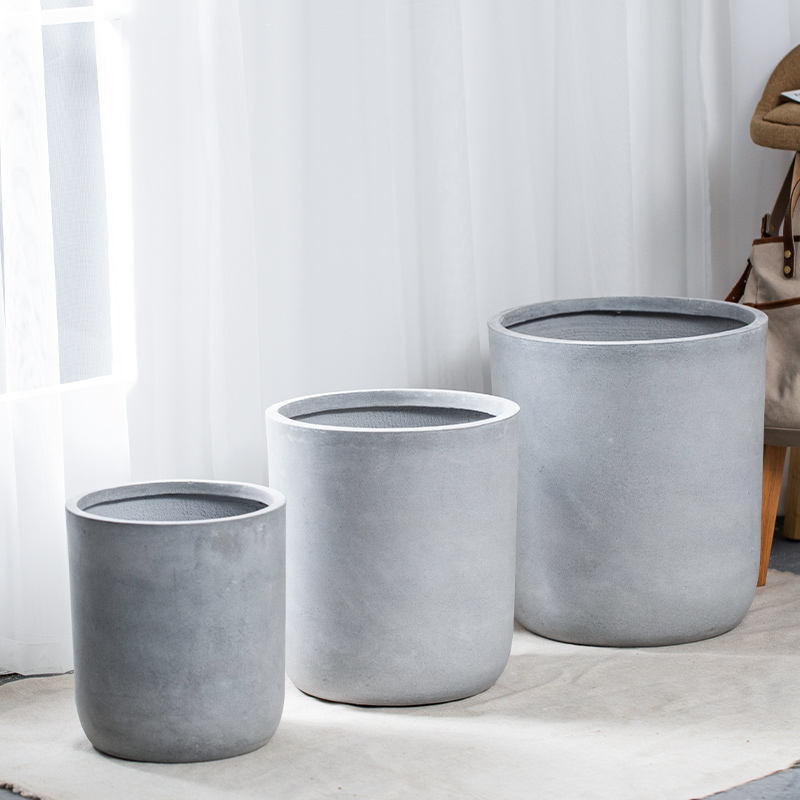 Cement flower pot Nordic minimalist style cylindrical round floor square basin large number living room potted green plant large flower pot