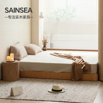 All solid wood platform bed without bedside red oak tatami bed floor-standing children's baby floor anti-fall bed