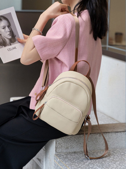 Mochila de cuero genuino de moda, versión coreana informal Togo mochila pequeña de piel de vaca de primera capa, bolso de viaje de cuero suave para mujeres
