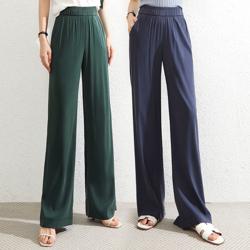 Copper ammonia silk wide leg pants women's summer thin section high waist hanging red casual pants loose straight tube thin black mopping